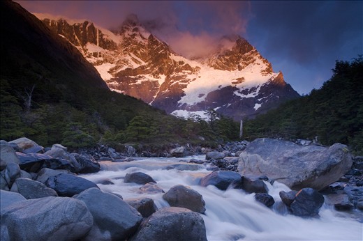 A brief sun blast very early in the morning on a 5 day trek in Torres del Paine 