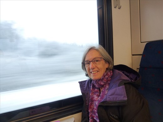 Cosy inside the train. But that whiteness outside, that's snow