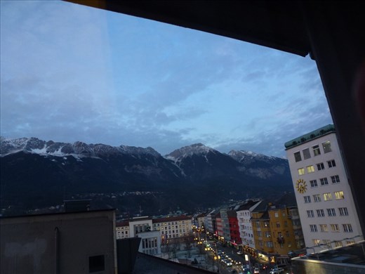 The view from our hotel room in Innsbruck. Surrounded by snow capped mountains. Breathtaking.