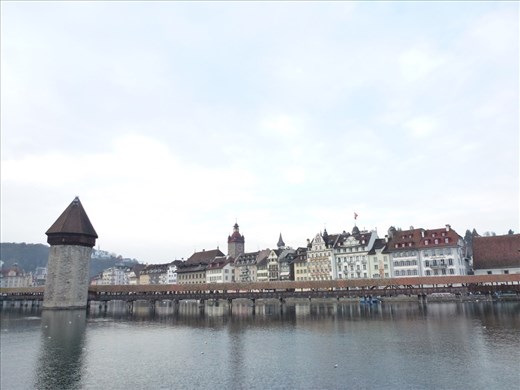 After arriving in Lucerne by train; on the way to our hotel, we saw the beautiful old wooden bridge.