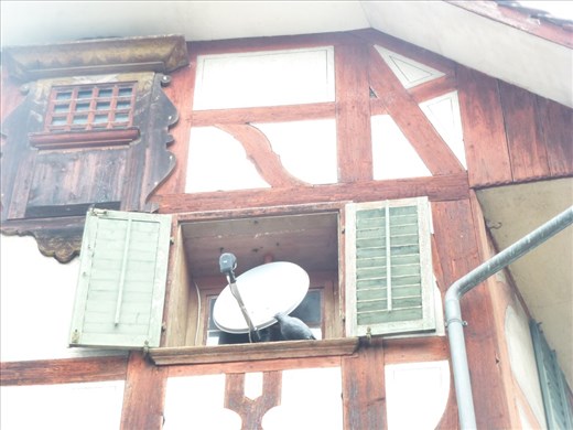 ...but not too old for a satellite dish with pigeon on guard duty