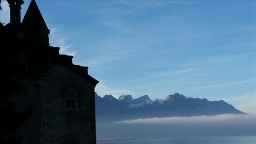 Misty Lake Geneva from Chateau de Chillon
