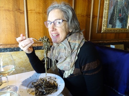 Squid ink spaghetti for lunch...delicious