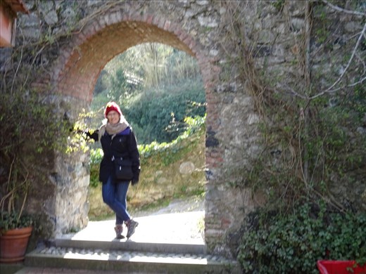 In the brick archway