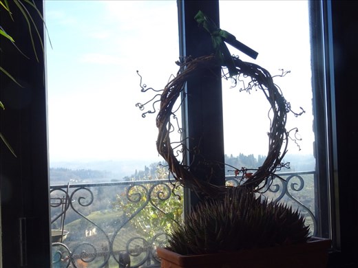 Cafe window view while we enjoy a cappuccino.