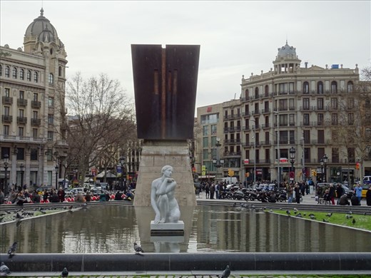 View down La Rambla from Placa de Catalunya