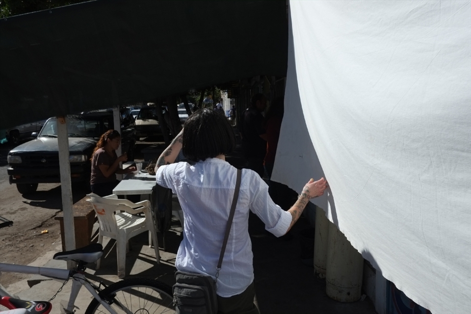 Traveling in Baja California is desert-empty punctuated by spots of relative density; a pattern creating rhythm while on the road. Even in winter, once out of the relative cool of the upland wine country in the north, the sun is unrelenting and a bed sheet or even a raised hand  can be respite from the glare. The rhythm and the respite let you know you are here, as the Indians and Spaniards were before you- traveling through history towards prehistory.
