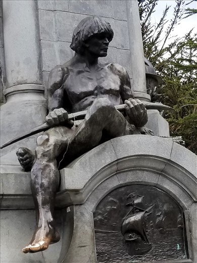 Statue in Plaza in Punta Arenas. Legend has it that if you touch his big toe, you'll return.