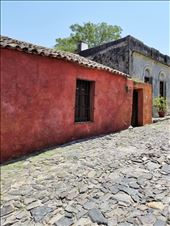 Another brightly colored building. Note how rough the cobblestone streets were. I was glad to have my walking sticks.: by suziqtn, Views[257]