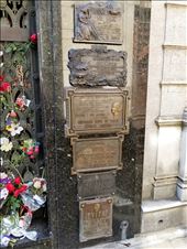 A close-up of Evita's grave (not her headstone on top -- Eva Peron). After her body was hidden in Italy for 11 years, it was brought back to the presidential palace. Upon the death of Juan Peron, his 3rd wife returned the body to Eva's family and she was buried here. Juan Peron is in a different cemetary.: by suziqtn, Views[348]