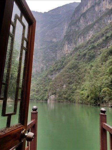 This photo is looking down one of the gorges from our sampan. This was the only bad weather day we had in the entire trip. Luckily we were inside the boat.