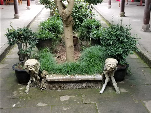 Two scary creatures in the courtyard.