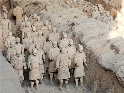 This view shows the ridges to the right of the warriors where wooden beams supported roof of the tomb.