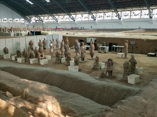 Repair work is under way toward the back of pit 1. They believe there is another pit outside this building and plan to eventually dig there. Modern technology allows them to realize when there is something underground.