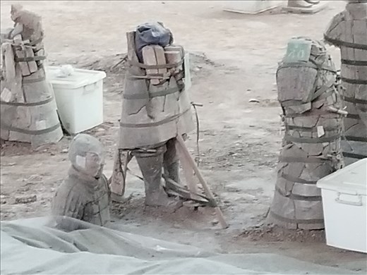 Although rumor had it that the bodies of the actual people were located inside the terra cotta warriors, in actuality, they were constructed around these wooden frames.