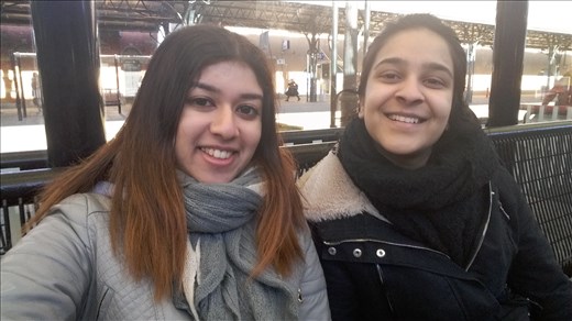 Veena and I waiting for my train to Amsterdam Schiphol