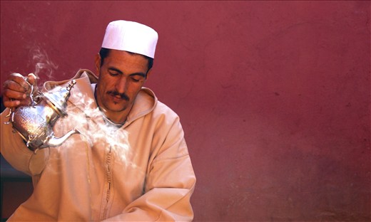 A berber in the Atlas Mountains preparing a mint tea for his guests