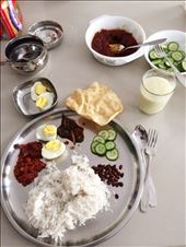 The Nasi Lemak I cooked with my Mayasian friend when I visited KL. Served it with honey melon and cardamon milkshake. : by tastydips, Views[535]