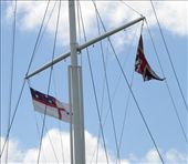 Waitangi Treaty Grounds - original New Zealand flag and British flag: by taylortreks, Views[234]