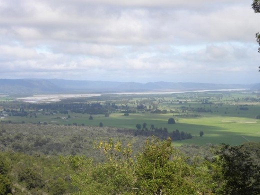 The river from Fox Glacier spreads out on its way to the sea.