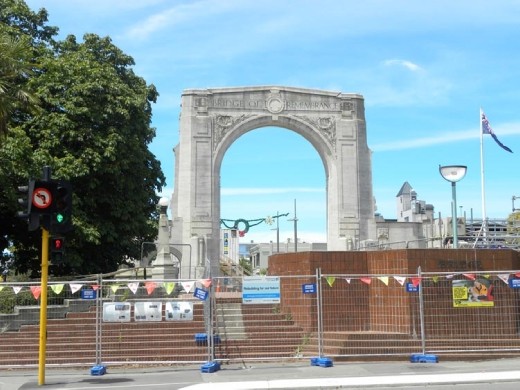 Cathedral Square is near. This is the Bridge of Remembrance.