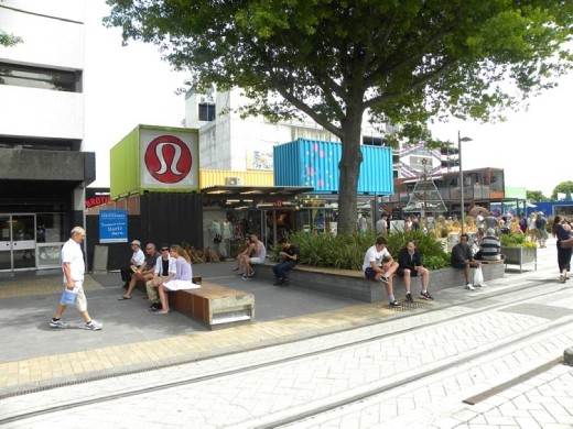 Necessity IS the mother of invention! Cargo containers were brought in to be used for businesses near Cathedral Square.