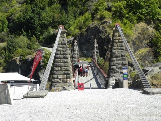 A small crowd gathers to watch the latest sucker, er, bungy jumper.