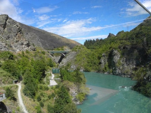 It's hard to see, but there's a little zip line just left of the river.