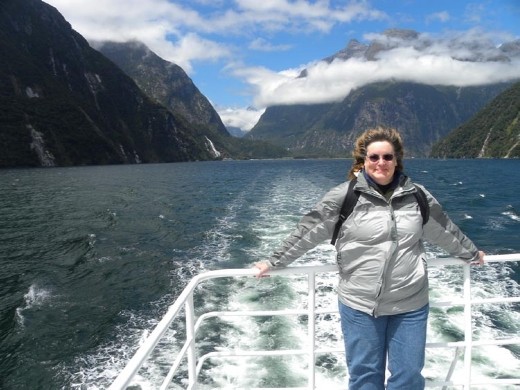 Here's Anna with the wind in her hair and the mountain in the background. The clouds changed the look of that mountain every time we glanced at it. Which was often...