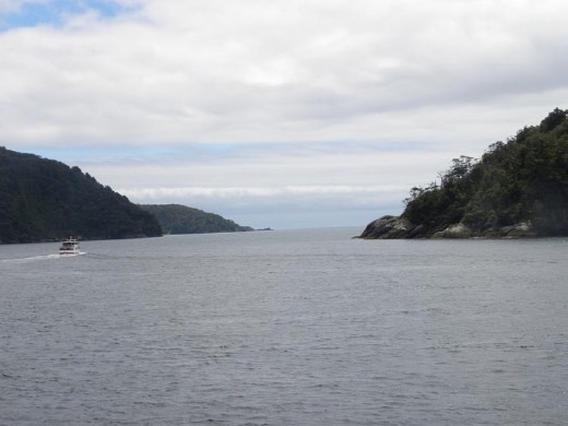 The end of Milford Sound and the entrance to the Tasman Sea. Australia is waaaaay out yonder!