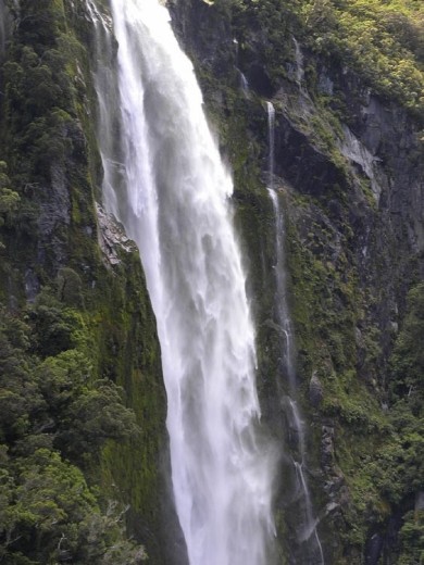 There is so much turbulence in Stirling Falls, it blurs the water as it's coming down.