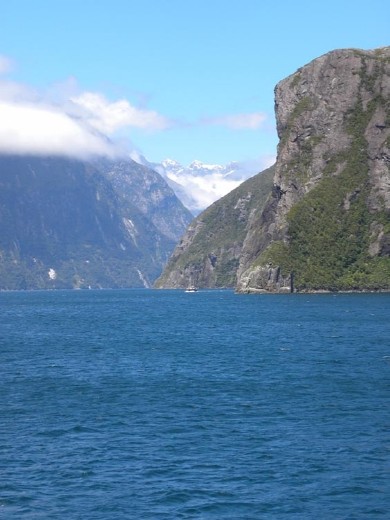 When the sun is shining, the water is a deep crystalline blue.