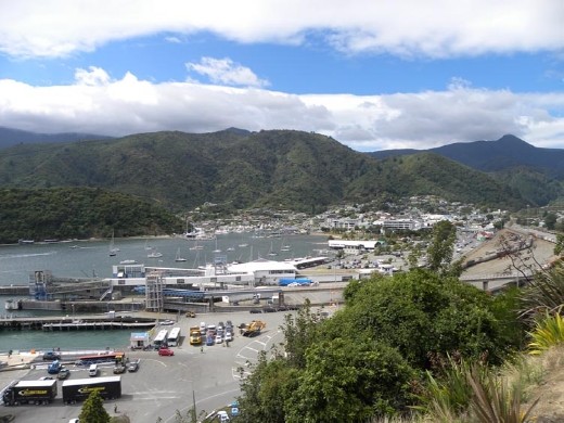 Then... suddenly! We're above Picton Harbour. It's busy in summer, but didn't look so busy when we visited in the winter of 2005!