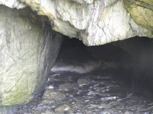This is inside of the little cave. You could hear the waves booming before you got down the trail. It was weird to see the water coming in here, when the bay was behind us.