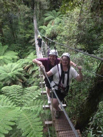 We both made it across the swing bridge. There's even time for a photo.