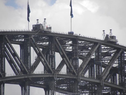 Walking up the Harbour Bridge is a big (and expensive!) thrill. You can see the latest tour group huddled together at the top.