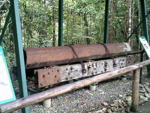Water flumes were lashed to these low slung carriages and lowered to the work site.