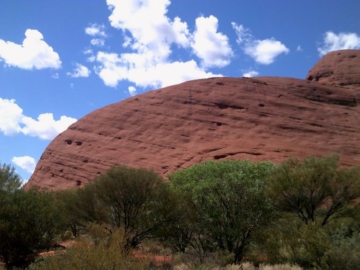 The blue sky and puffy white clouds made a gorgeous backdrop for the distinctive red rock.