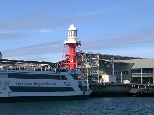 The red lighthouse is part of the South Australia Maritime Museum.