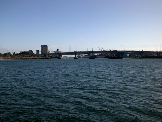 Meanwhile, we're waiting for the bridge to be raised. Otherwise it's gonna be a short cruise around Port Adelaide!