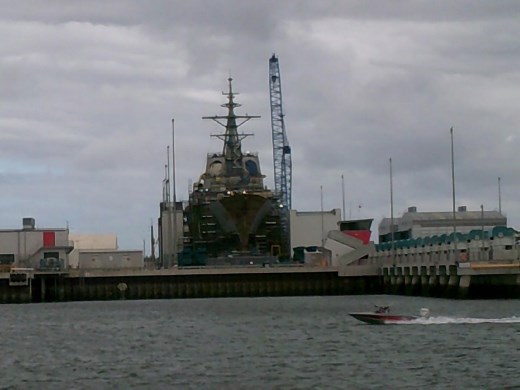 There were several ship under construction at the shipyards, including this destroyer.