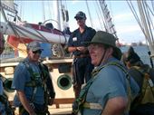 In the center is Stan, after he helped Kent get into his harness for the climb up the mast!: by taylortreks, Views[146]
