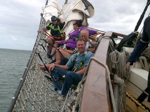 Kent's reward is to sit in the bow rigging. That's the part Anna really wanted to do!