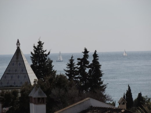 Today wasn't a very clear day, but you can see the sailboats out on the Mediterranean.