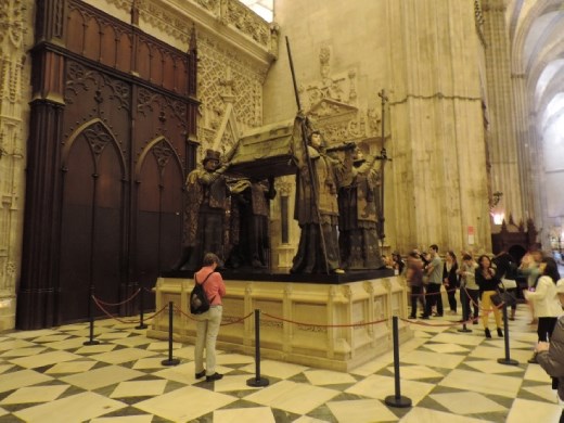 The remains of Christopher Columbus (Cristóbal Colón in Spain) command a prominent location in the Cathedral.