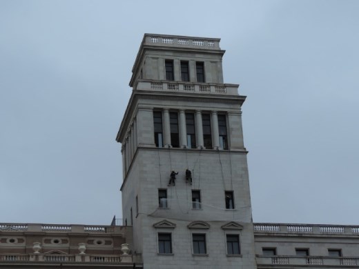 We may be on vacation, but it's just another day to the residents of Barcelona. Firemen do some training on a nearby building.