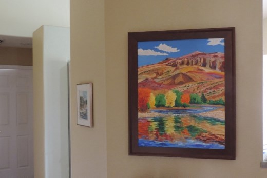 Across the hallway from the Trotternish print is a painting from Jim Walther, the director of the National Nuclear Museum in Albuquerque, New Mexico. We bought this piece at a charity auction and just love the vibrant colors that depict the Gila Wildnerness in western New Mexico.