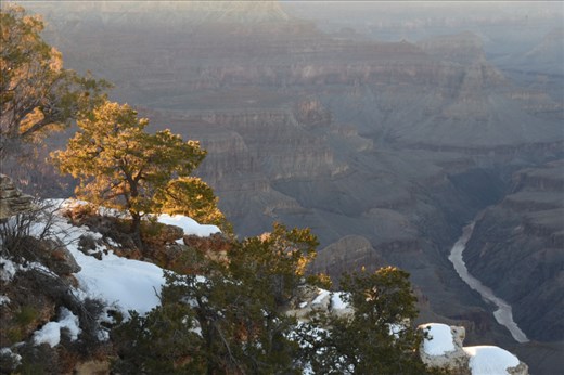 The diffuse dusk light emphasized contrast from the rim to the inner gorge of the Canyon.