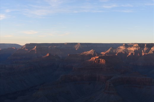 The dying rays of the sun illuminated the North Rim of the Canyon.