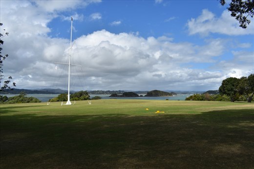 The flagstaff on the Treaty Grounds is the companion to the one on the hilltop across the harbor at Russell. The flagstaff marks the spot where the treaty was signed in 1840.